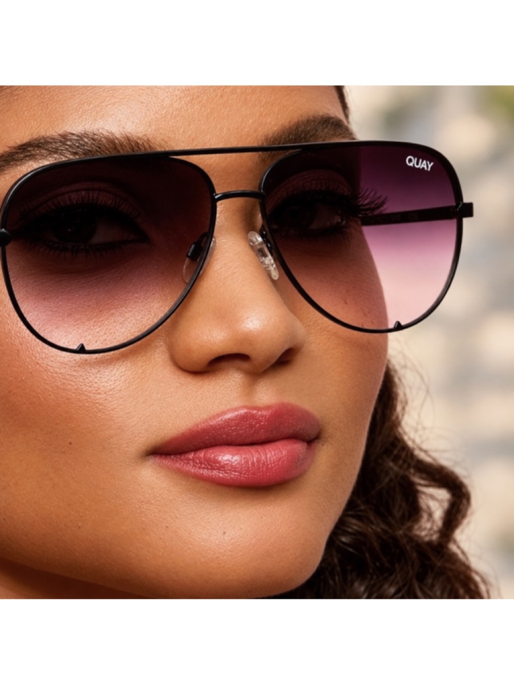 NEW QUAY High Key Mini Aviator Sunglasses Faded Pink Gradient Cat 3